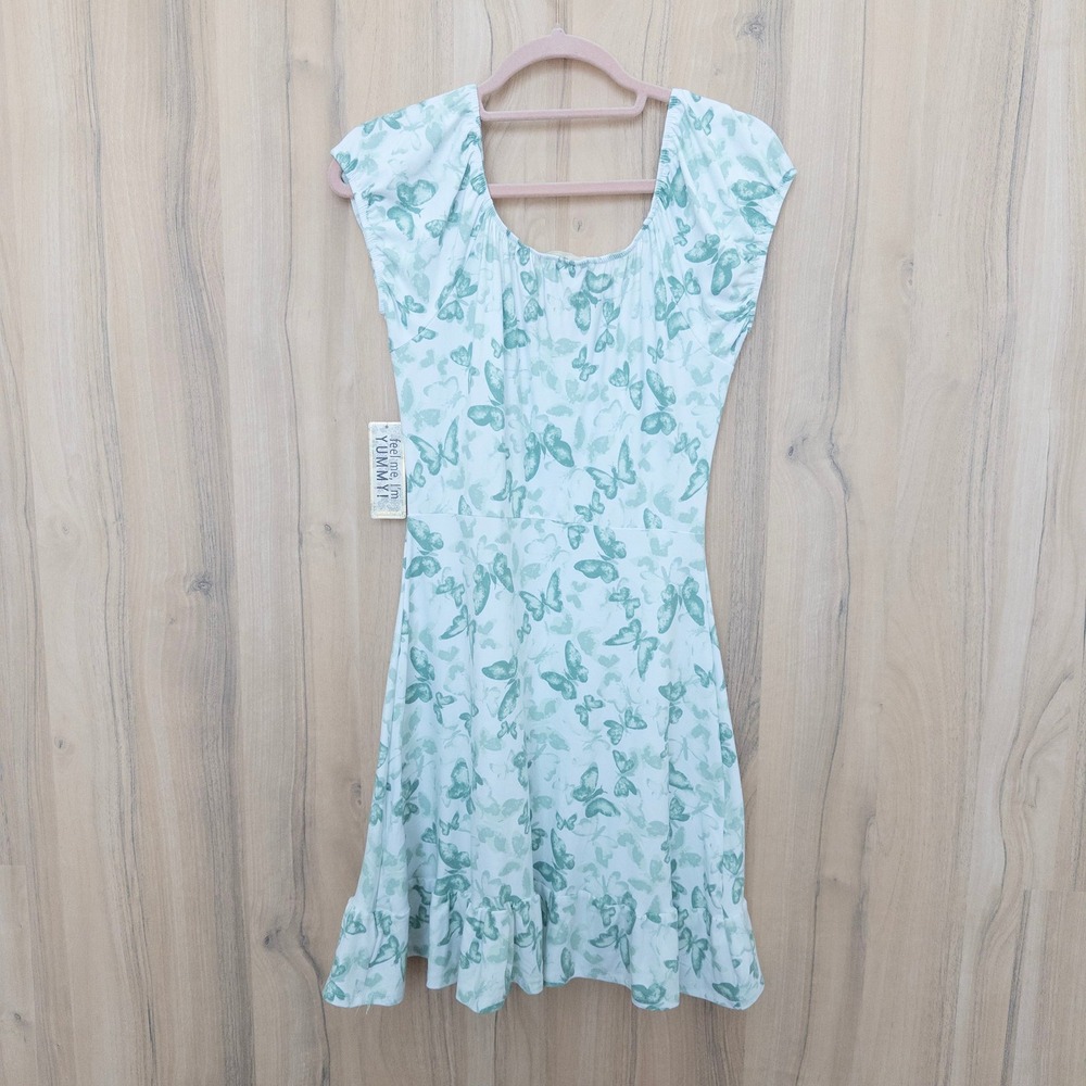 Derek Heart Butterfly Mini Dress M Green Button Front Cottage Fairy Coquette Y2K - Picture 6 of 9